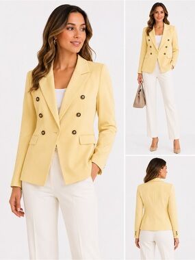 Classic Double-Breasted Women's Blazer in Pale Yellow